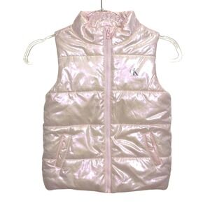 Calvin Klein Vest Puffer Full Zip Designer Kidcore Girlcore‎ Shimmer Pink Sz 6